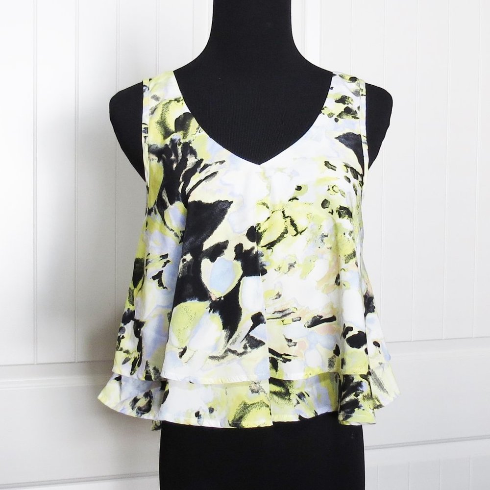 Floral Ruffle Crop V-Neck Tank Top Blouse